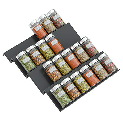 NIUBEE Acrylic Spice Rack Tray - 4 Tier Spice Drawer Organizer for Kitchen Cabinets   Black  1 pack