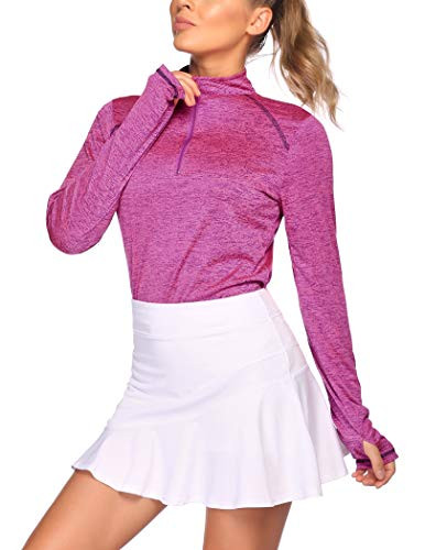 Pinspark 1 4 Zip Pullover Long Sleeve Workout Tops for Women with Thumb Hole Active Zip Exercise T-Shirts Purple Red