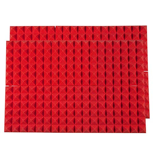 Acoustic Foam Panels Acoustic Foam Sound Absorption Pyramid Studio Treatment Wall Panels  2" X 12" X 12" SoundProof Padding Foam Panels Studio Foam Pyramid Tiles  Red