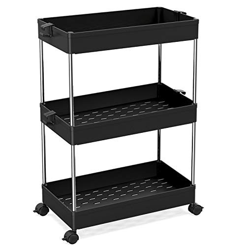 SPACEKEEPER Slim Storage Cart  3 Tier Bathroom Organizers Rolling Utility Cart Slide Out Storage Shelves Mobile Shelving Unit Organizer for Office  Kitchen  Bedroom  Bathroom  Laundry Room  Black