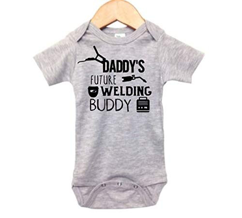 Ebenezer Fire Daddy's Future Welding Buddy Baby Announcement Cute Infant Outfit  0-3M  Grey SS Black Text