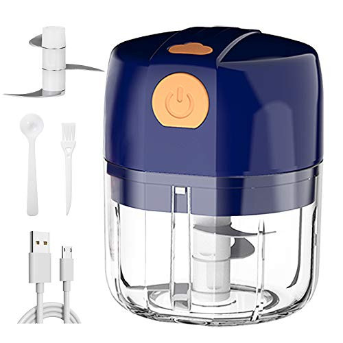 Electric Mini Garlic Chopper  Portable Garlic Mincer Grinder Food Slicer Garlic Chopper for Fruit Meat Onion Pepper Vegetable Nuts Small Food Processor ?Blue  45W  250ML