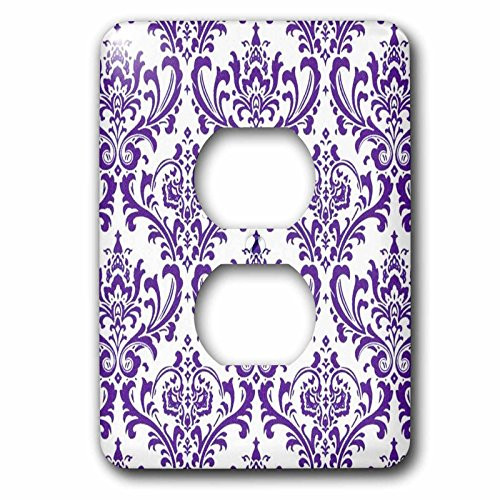 3dRose LLC lsp_60500_6 Formal Damask with Royal Purple on White 2 Plug Outlet Cover