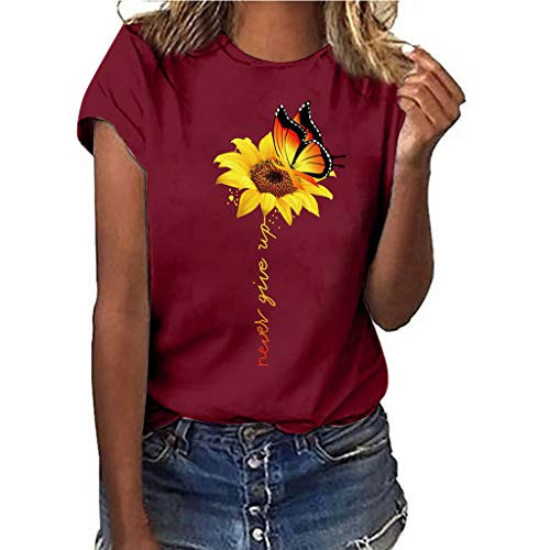 Womens Tops Plus Size Short Sleeve Summer Women O-Neck Sunflower Printed Tunic Tops Loose T-Shirt Casual Blouses Tee Red Womens Tops Plus Size Short Sleeve Summer Women O-Neck Sunflower Printed Tunic Tops Loose T-Shirt Casual Blouses Tee Red