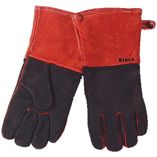 KINCO 7900-L Men's Cowhide Welding Fireplace Gloves  Heat Reflector Lining  Large  Red Black