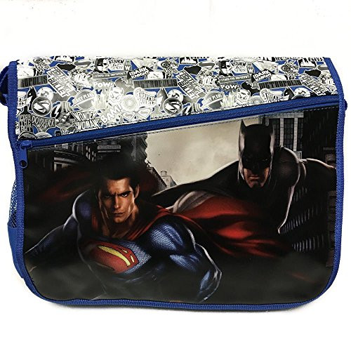 DC Comis Batman vs Superman 16" Large Black Messenger Backpack School Book Bag-BLUE