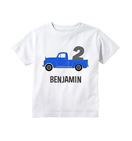 Happy Lion Clothing - Toddler Boys Blue Truck Birthday Personalized T-shirt