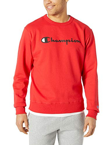 Champion Men's Graphic Powerblend Fleece Crew  Team red Scarlet Script  Large