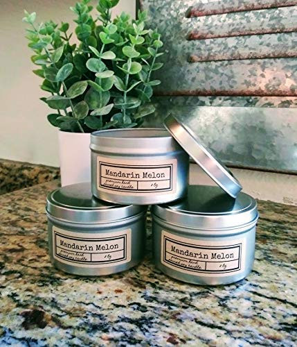 Mandarin Melon Soy Candle  8 oz Silver Reusable Tin  Handmade in the USA with 100% Natural Soy Wax