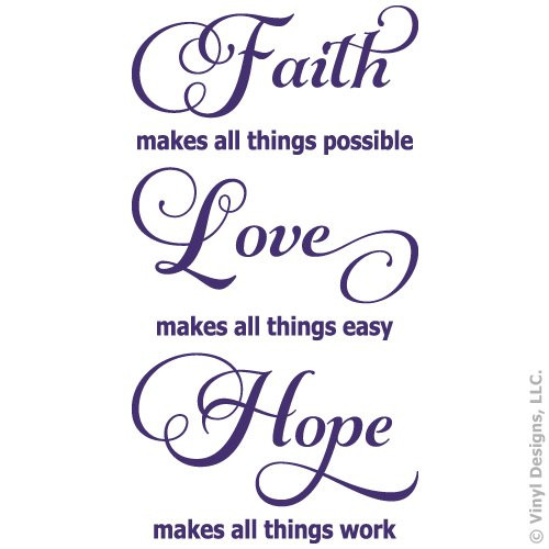 Faith Love Hope Quote Vinyl Wall Decal Sticker Art  Words Home Decor  Mural  Purple