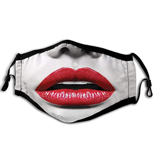 Funny Activated carbon filters Mask Facial decorations for Unisex adults Red and Black Cosmetic Lipstick in Vivid Alluring Colors Photo of Model Lips Scarlet Pale Grey