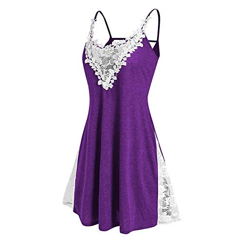 Sleeveless Dress for Women  Lace Floral Applique Panel Stitching V Neck Loose Ruffled A-line Backless Dresses Purple Sleeveless Dress for Women  Lace Floral Applique Panel Stitching V Neck Loose Ruffled A-line Backless Dresses Purple
