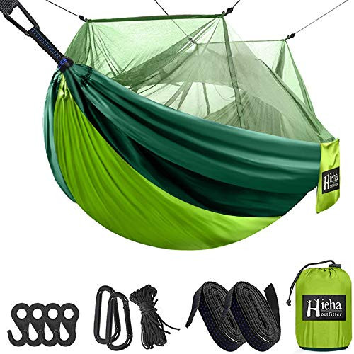 Hieha Travel Camping Hammock with Mosquito Net  Portable Double   Single Tree Hammocks with Bug Insect Netting  Lightweight Nylon Parachute Hammocks for Outdoor Camping  Backpacking  Hiking  Backyard