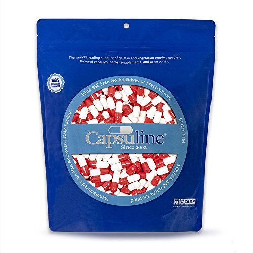 Colored Size 000 Empty Gelatin Capsules by Capsuline - Red White 1000 Count Kosher  and  Halal Certified Gluten Free