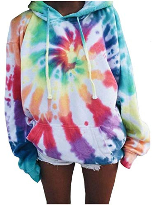 Women's Lightweight Tie Dye Hoodie Sweatshirts Casual Long Sleeve Pullover Hooded Tops Red Women's Lightweight Tie Dye Hoodie Sweatshirts Casual Long Sleeve Pullover Hooded Tops Red