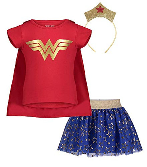 DC Comics Wonder Woman Little Girls Costume Set T-Shirt Skirt Cape Tiara 6 6x Red DC Comics Wonder Woman Little Girls Costume Set T-Shirt Skirt Cape Tiara 6 6x Red