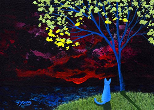 Russian Blue Cat Folk Art PRINT by Todd Young DUSK