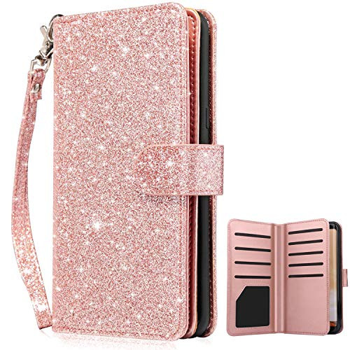 Dailylux Galaxy S8 Case,Galaxy S8 Wallet Case,Premium PU Leather Flip Credit Card Holder Wristlet Shockproof Protective Luxury Bling Flip Case Samsung Galaxy S8 5.8 inch-Glitter Rose Gold