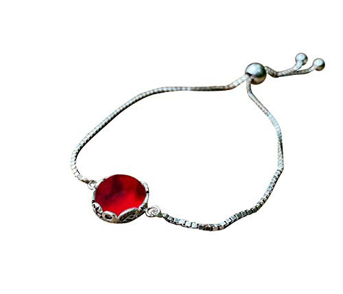Recycled Vintage 1940's Red Beer Bottle Glass and Sterling Silver Botanical Series Adjustable Slider Bracelet Recycled Vintage 1940's Red Beer Bottle Glass and Sterling Silver Botanical Series Adjustable Slider Bracelet