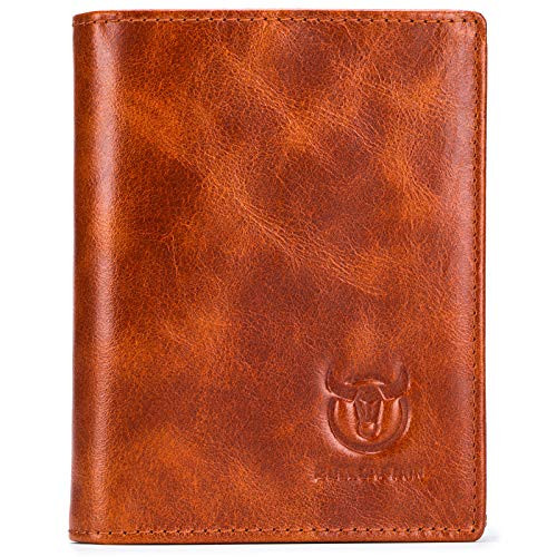Bullcaptain Large Capacity Genuine Leather Bifold Wallet Credit Card Holder for Men with 15 Card Slots QB-027  Reddish Brown