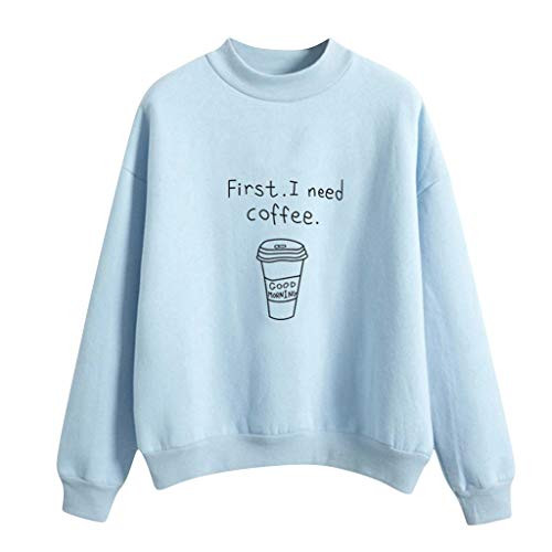 POTO Pullover Sweatshirts for Women Long Sleeve Pattern Print Crop Tops Sweatshirt Teen Girls Cute Croptops Tee Shirts Blue