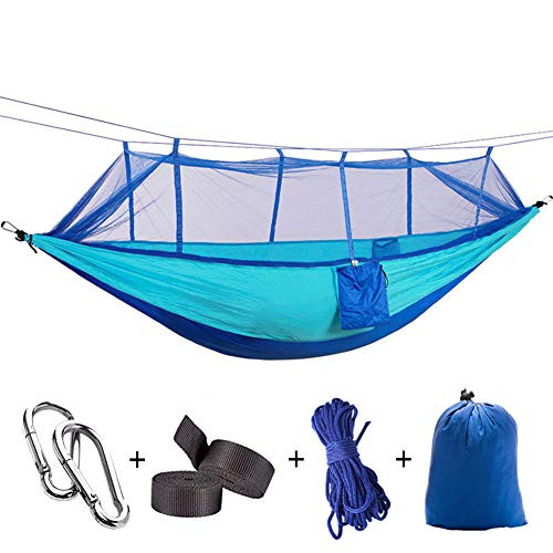 Yeeco Double Camping Hammock  Portable Lightweight Nylon Parachute Hammock with Mosquito Net and Tree Straps Camping Hanging Bed for Outdoor Camping Hiking Travel Yard Backpacking - Blue
