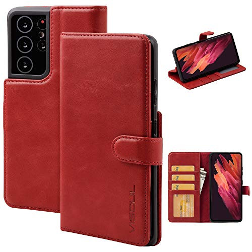 VISOUL Case for Samsung Galaxy S21 Ultra 5G Case Wallet with Card Holder Genuine Leather Folio Flip Case Cover with Magnetic Clasp Closure for Samsung Galaxy S21 Ultra 6.8-inch Red VISOUL Case for Samsung Galaxy S21 Ultra 5G Case Wallet with Card Holder Genuine Leather Folio Flip Case Cover with Magnetic Clasp Closure for Samsung Galaxy S21 Ultra 6.8-inch Red