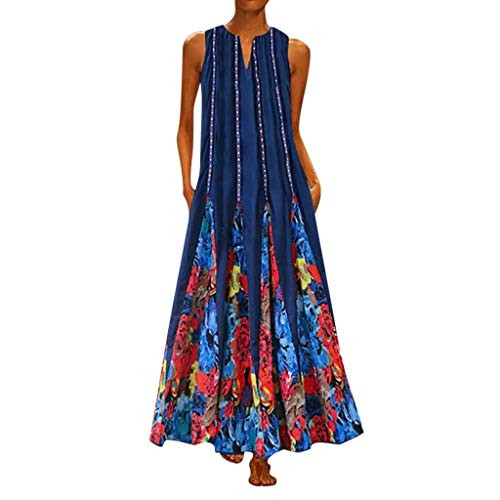 Womens Dresses  Gillberry Women's Summer Casual Loose Sleeveless Linen Boho Print Long Dress Plus Size Maxi Dresses  Blue 6  US XXXXL Asian XXXXXL Womens Dresses  Gillberry Women's Summer Casual Loose Sleeveless Linen Boho Print Long Dress Plus Size Maxi Dresses  Blue 6  US XXXXL Asian XXXXXL