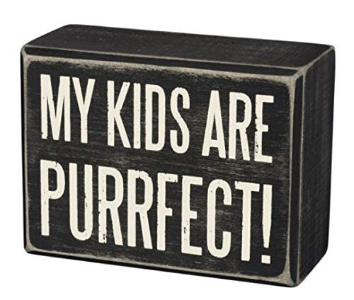 Primitives by Kathy My Kids are Purrfect Box Sign 4" x 3"