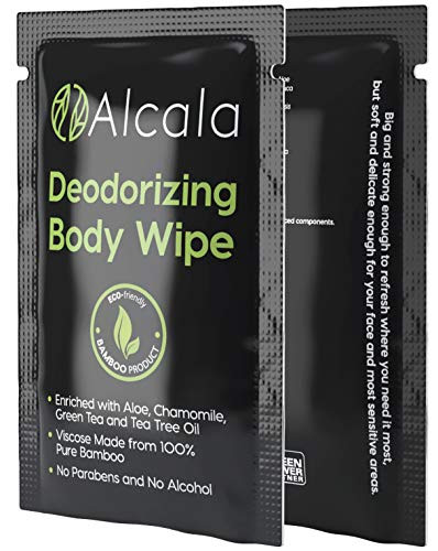 Alcala Deodorizing Body Wipes 100% Pure Bamboo with Tea Tree  Individually Wrapped Biodegradable Shower Wipes  30 Pack