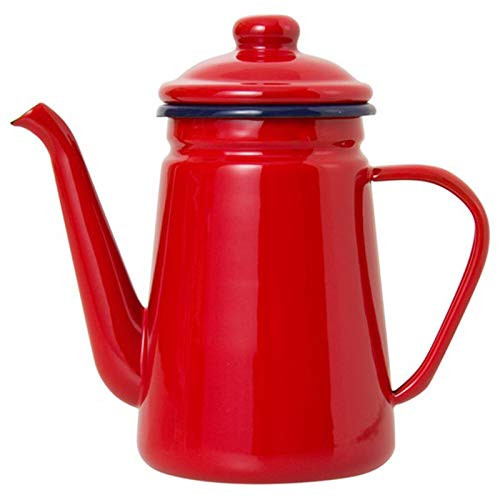 bobotron 1.1L High-Grade Enamel Coffee Pot Pour over Milk Water Jug Pitcher Barista Teapot Kettle for Gas Stove and Induction Cooker Red