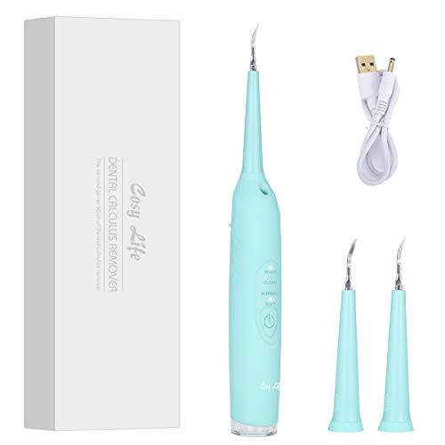 Electric Dental Calculus Remover  Sonic Tooth Scraper Plaque Tartar Stain Remover for Teeth High Frequency Vibration Teeth Cleaning Tools Kit with LED USB Rechargeable 3 Modes 2 Cleaning Heads  Blue