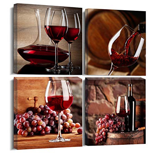Emvency Kitchen Wall Art for dining room 12"x12"inch piece 4 Pieces Still life wine Fruit goblet Red Wine Cups HD Modern wall decorations restaurant bedroom Decor Emvency Kitchen Wall Art for dining room 12"x12"inch piece 4 Pieces Still life wine Fruit goblet Red Wine Cups HD Modern wall decorations restaurant bedroom Decor