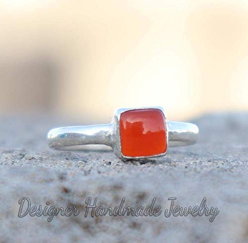 Red Onyx Cabochon Rings  925 Sterling Silver Ring  Square Shape Ring  Silver Handmade Ring  Gift For Her  Birthday Gift  Statement Ring  Wedding Anniversary Gift Ring