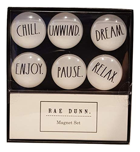 Rae Dunn by OCS Designs 6 Piece Glass Dome Magnet Set Chill  Unwind  Dream  Enjoy  Pause  Relax