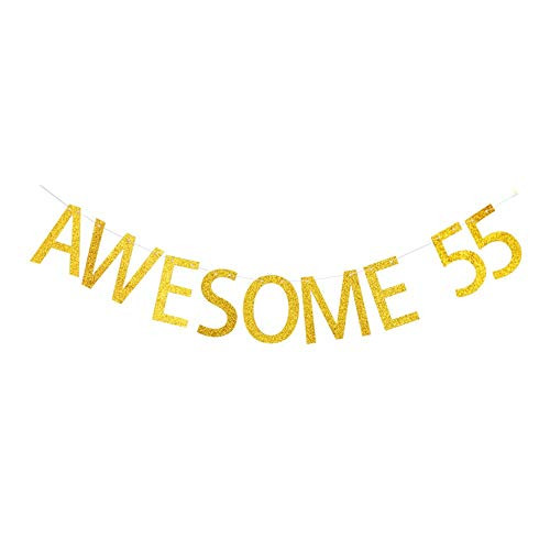 Awesome 55 Banner, 55th/55 Years Old Birthday Party Sign Decorations Gold Gliter Paper Garland Awesome 55 Banner, 55th/55 Years Old Birthday Party Sign Decorations Gold Gliter Paper Garland