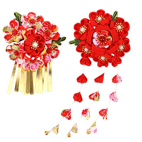 VALICLUD Japanese Hairpins Kimono Flower Hair Clip Kanzashi Hair Ornament Tie Band Clip for Women Lady Girl Traditional Clothes Accessories Red VALICLUD Japanese Hairpins Kimono Flower Hair Clip Kanzashi Hair Ornament Tie Band Clip for Women Lady Girl Traditional Clothes Accessories Red