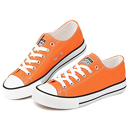 JENN ARDOR Fashion Sneakers for Women Canvas Shoes Low Top Sneaker Lace-up Classic Shoes Girls Comfortable Tennis Shoes for Walking Orange