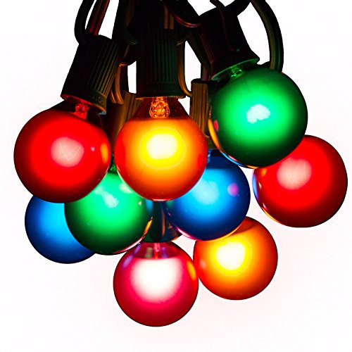 Assorted Satin Pearl Outdoor Patio Globe String Lights  10 Foot  G40 Assorted 1.6" Bulbs - Black Wire