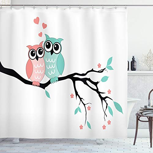 Ambesonne Teal and White Shower Curtain Owl Couple Sitting on Tree Branch Valentines Romance Love Cloth Fabric Bathroom Decor Set with Hooks 70" Long Turquoise Black Ambesonne Teal and White Shower Curtain Owl Couple Sitting on Tree Branch Valentines Romance Love Cloth Fabric Bathroom Decor Set with Hooks 70" Long Turquoise Black