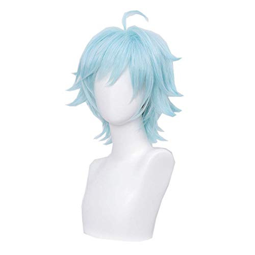 PWEINCY Short Blue Wig for Chongyun Genshin Impact Cosplay Halloween Party Costume Wigs