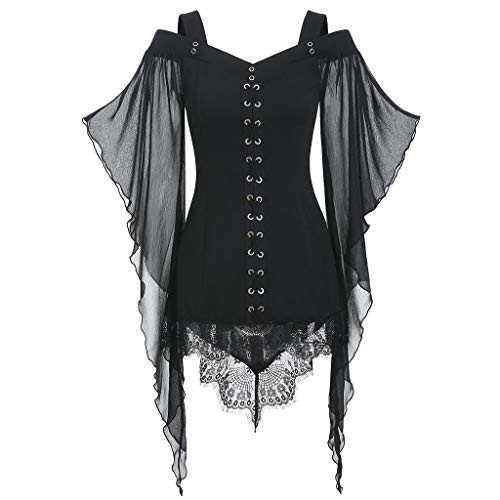 TWGONE Gothic Dress Plus Size Women Criss Cross Lace Insert Butterfly Sleeve T-Shirt Tops X-Large Za-Purple