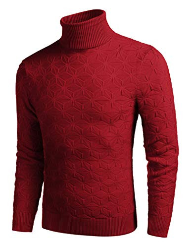 COOFANDY Men's Slim Fit Turtleneck Sweater Casual Knitted Pullover Sweater Red