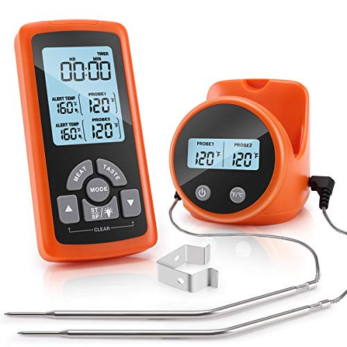 Wireless Digital Meat Thermometer for Grilling and Smoking Instant Read Cooking Food Thermometer with Dual Probes Alert and Timer 328Ft Remote Range for Smoker Grill Oven BBQ Wireless Digital Meat Thermometer for Grilling and Smoking Instant Read Cooking Food Thermometer with Dual Probes Alert and Timer 328Ft Remote Range for Smoker Grill Oven BBQ