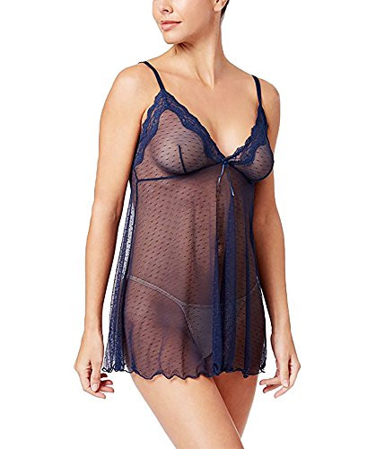 Heidi Klum Dotted-Mesh Chemise  Dress Blues Small