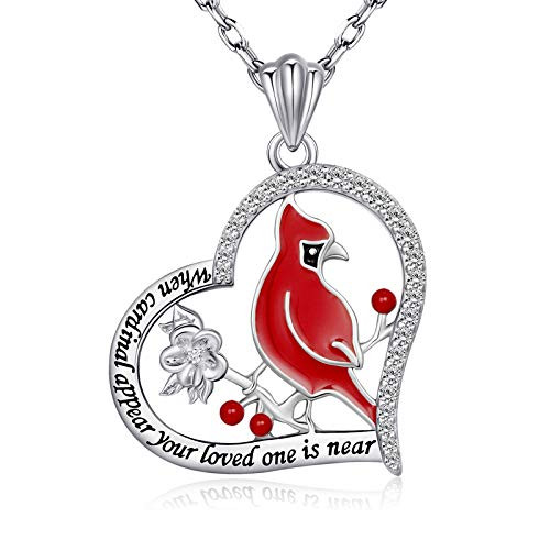 925 Sterling Silver Red Cardinal Bird Necklace Bracelet Memorial Pendant Jewelry Sympathy Gift for Women Girls Family  Necklace