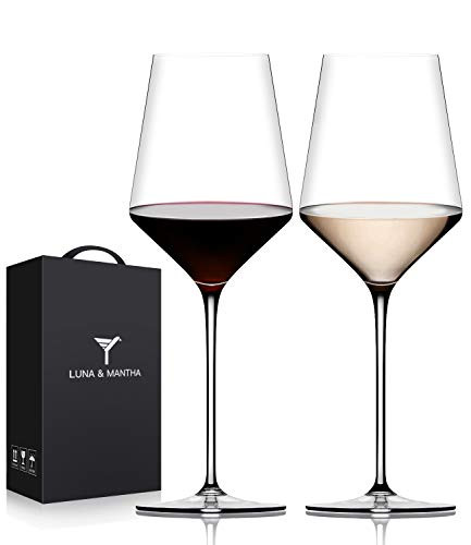 Red Wine Glasses Crystal Set of 2-Premium Crystal Wine Glasses Hand Blown-15 oz Thin Rim Long Stem Perfect for Red or White  Daily Use Unique Wedding Anniversary or Birthday Gift