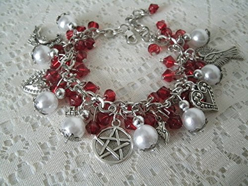 Red Pentacle Charm Bracelet  handmade jewelry  wiccan  pagan  wicca  witch  witchcraft  pentagram  magic  goddess  handfasting