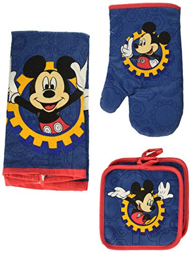 Disney Mickey Mouse Blue Gear 4-pc Kitchen Set  Towel  Oven Mitt  and  2 Pot Holders