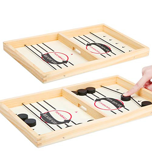 NEREIDS NET Wooden Foosball Sling Puck Game  Foosball Fast Sling Puck Game  Paced Slingpuck Winner  Family Game  Portable Slingshot Board Interaction Toy for Child Kids Youth Teenagers